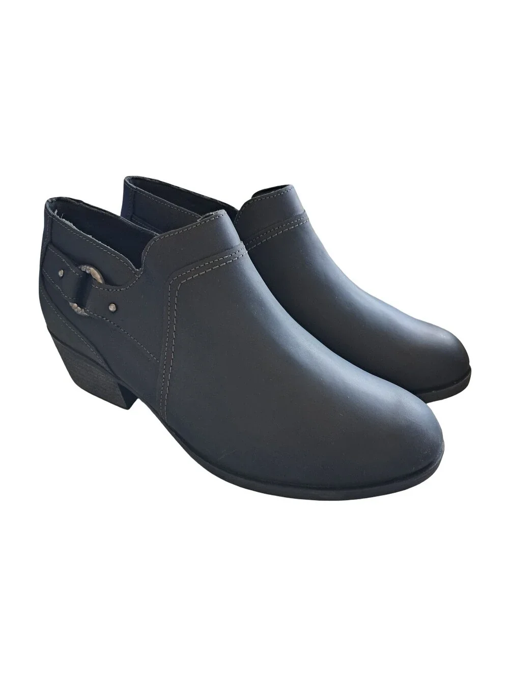 Clarks Charlten Grace Leather Black Ankle Boots Size 9W Wide Width New